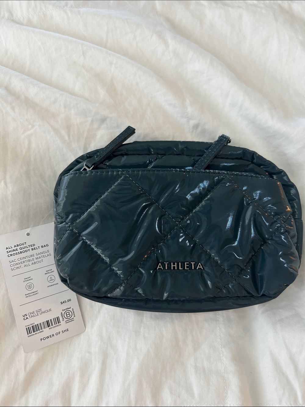 Athleta Quilted Shine Crossbody Belt Bag in Teal